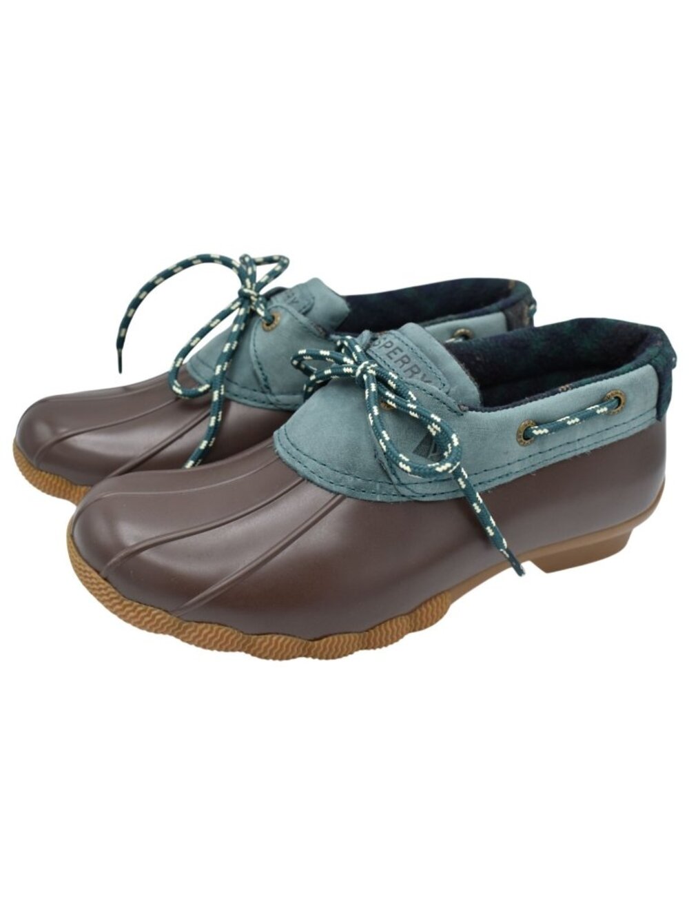 Sperry Women 7 Saltwater SO Dark Brown Green Waterproof Duck Shoes Booties Boots